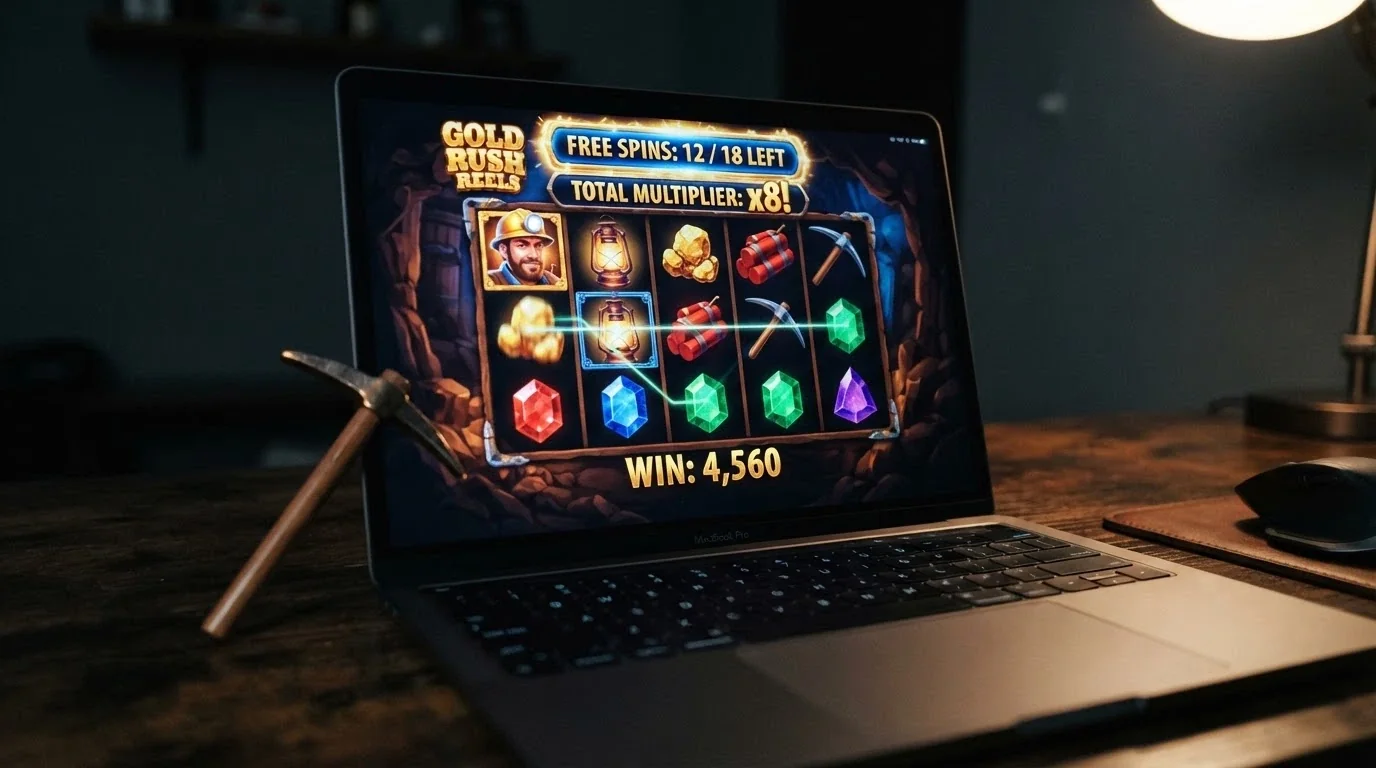 Pantalla de juego de Bonanza Megaways durante una ronda de giros gratis con el multiplicador activo visible sobre los rodillos