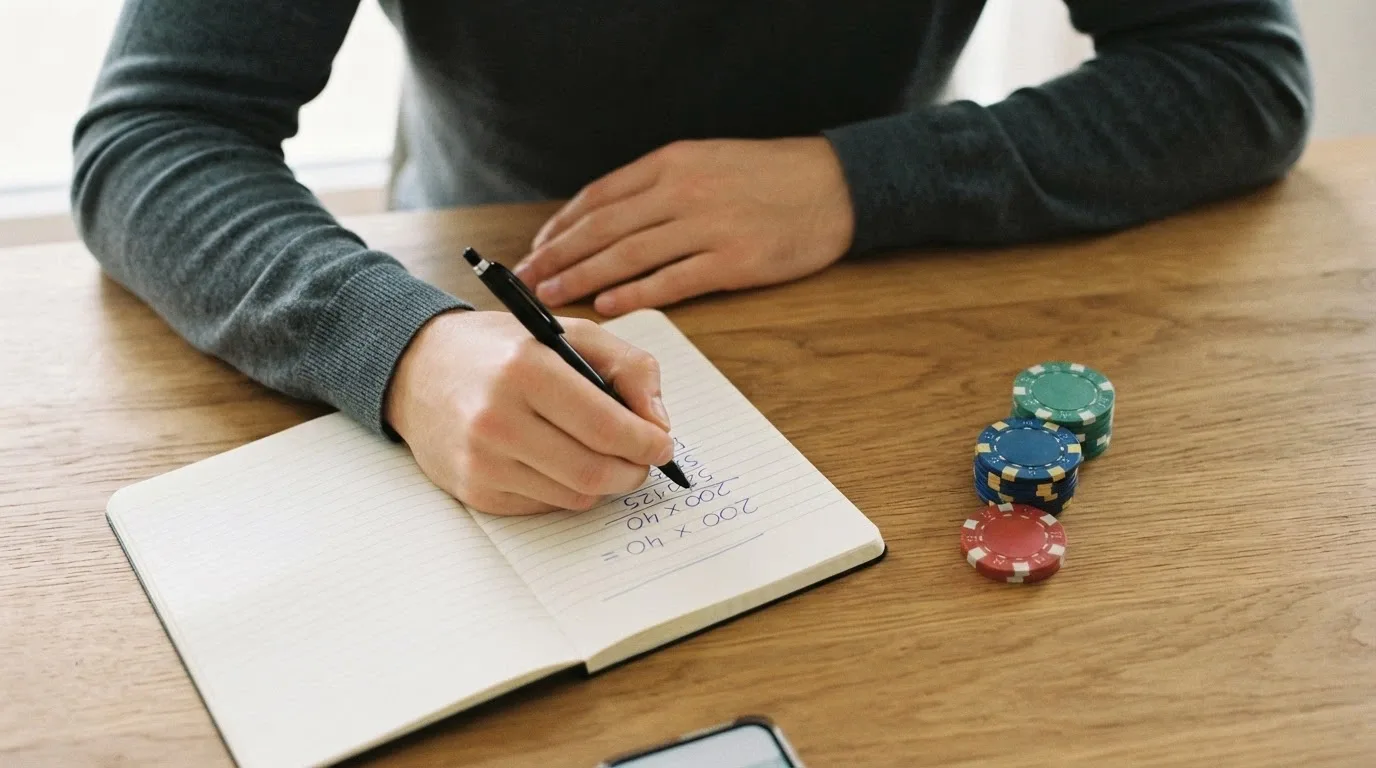 Representación visual del cálculo de rollover: importe del bono multiplicado por el requisito de apuesta, con el volumen total resultante destacado