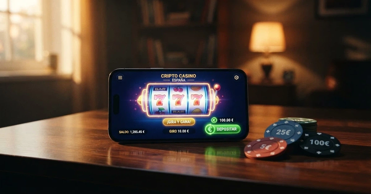 Interfaz de un casino de criptomonedas con gráficos de velas de Bitcoin, fichas de juego digitales y un panel de depósito en criptomonedas