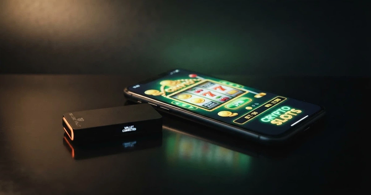 Un teléfono móvil muestra la pantalla de un casino online junto a un monedero de criptomonedas con el logotipo de Bitcoin Cash, sobre un fondo oscuro con tonos verdes