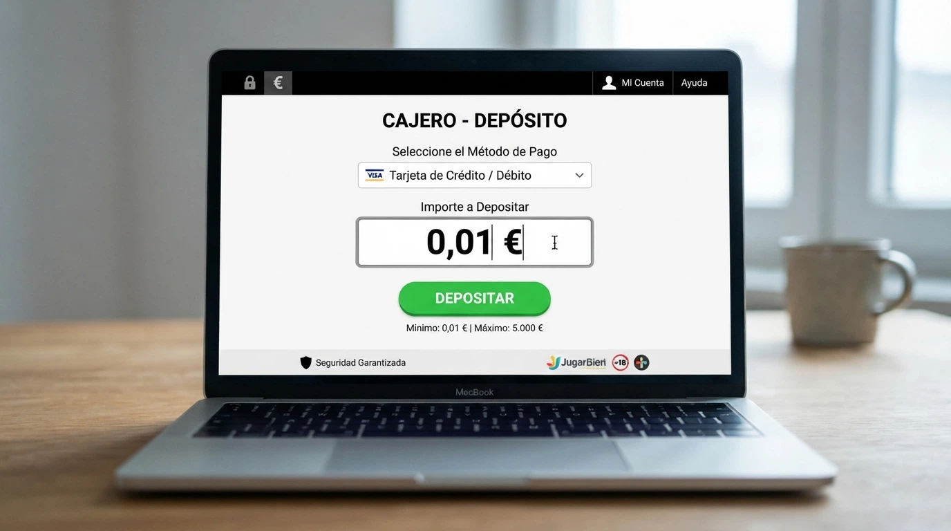 Captura del campo de importe manual en el cajero de un casino online, con la cifra 0,01 € escrita por el jugador