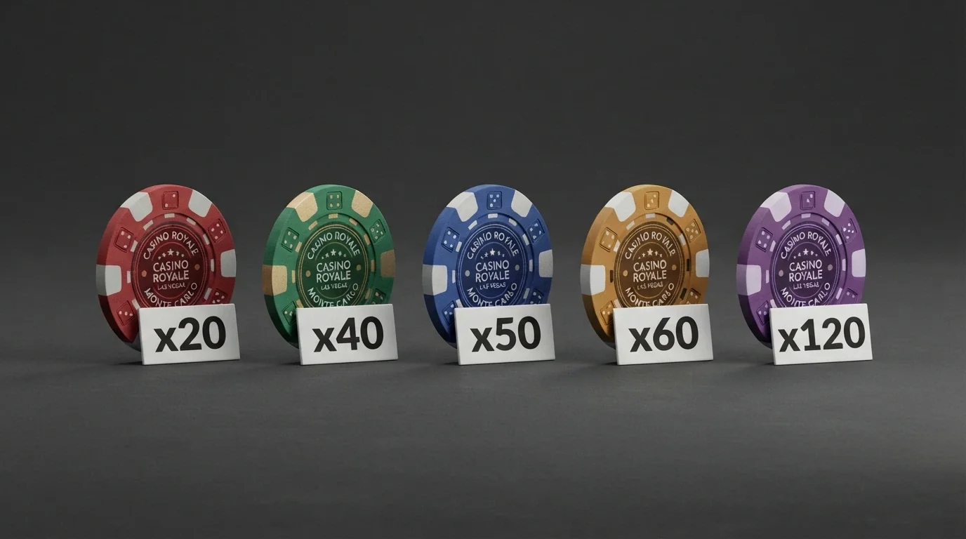 Varios logotipos de casinos online con licencia española alineados sobre una tabla comparativa con cifras de bono y rollover