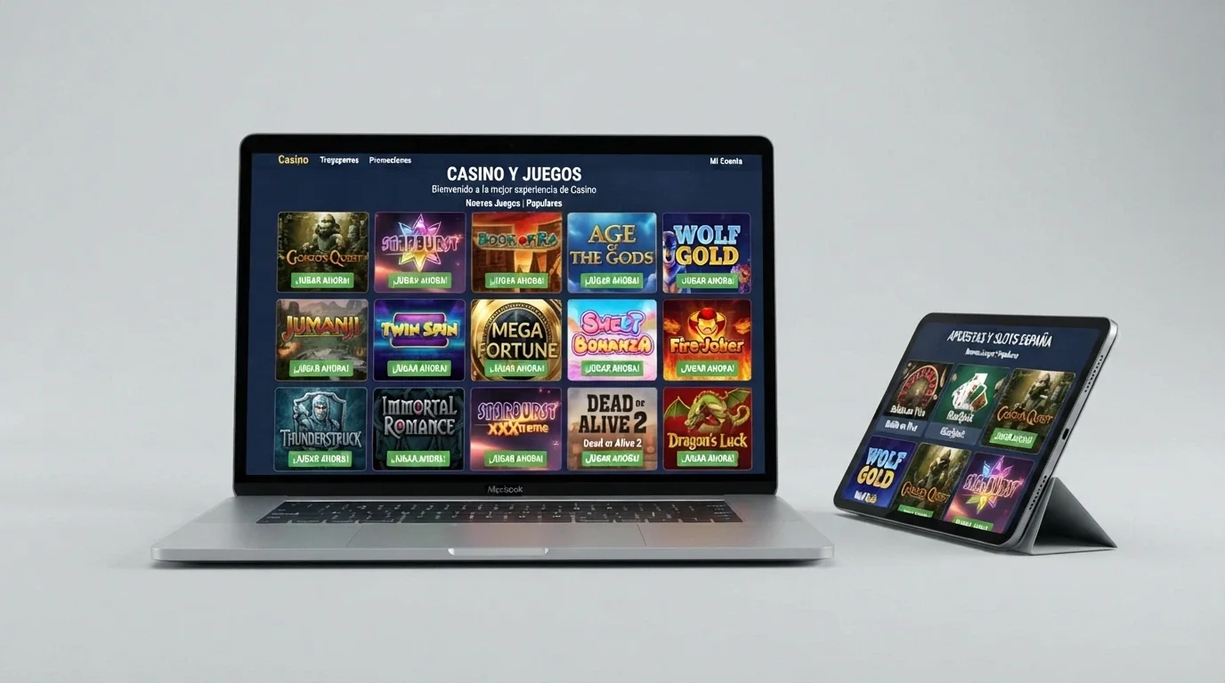 Varias pantallas de inicio de casinos online con licencia DGOJ mostrando sus lobbies de juego en disposición de mosaico
