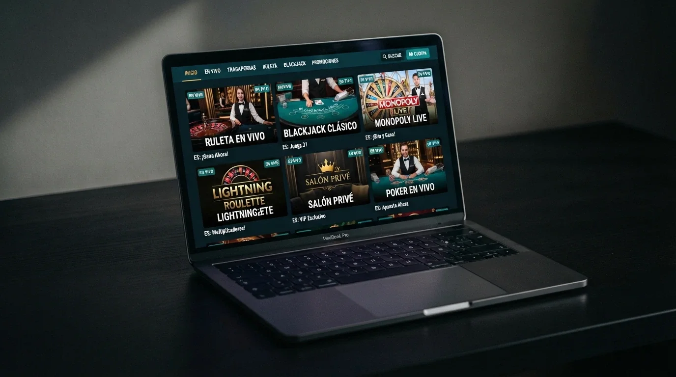 Interfaz de un casino online con licencia DGOJ mostrando su sección de juego en vivo