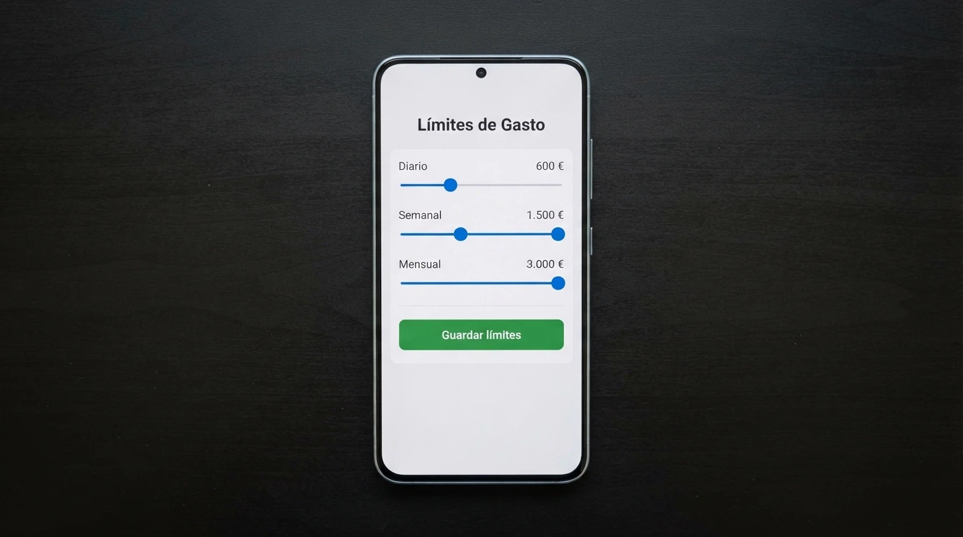 Panel de configuración de límites de depósito en un casino online español con los campos diario, semanal y mensual