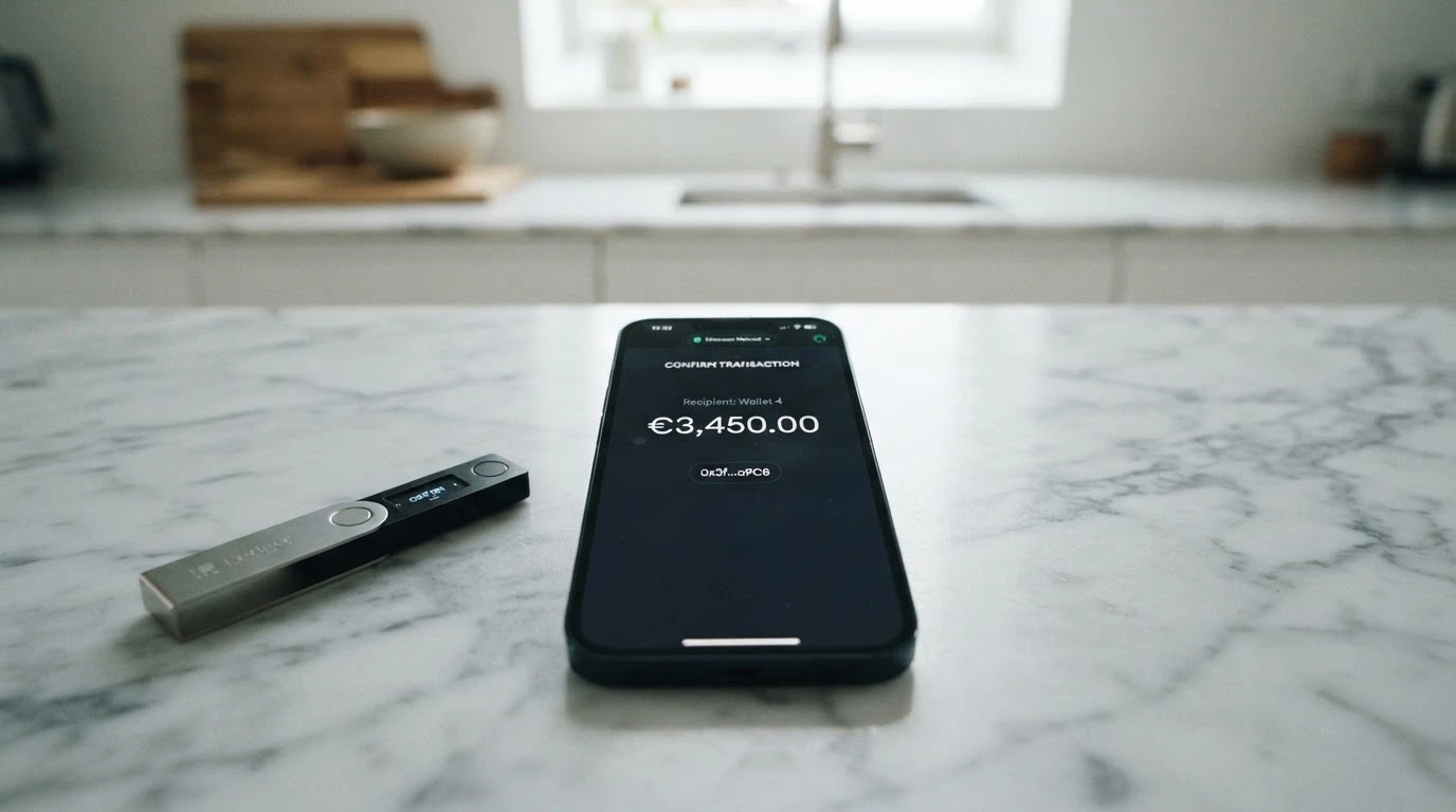 Cartera de criptomonedas mostrando una transferencia de Binance Coin por la red BEP-20 con la comisión de gas