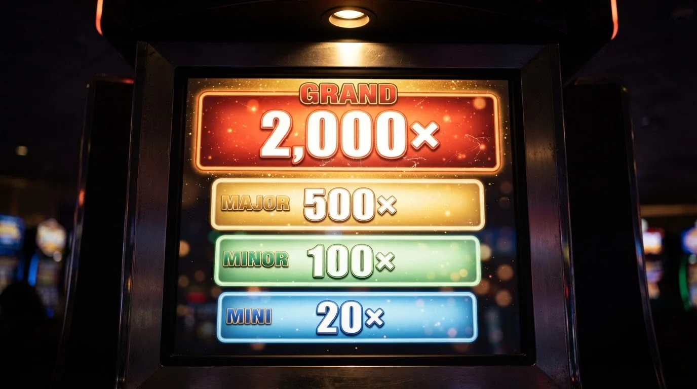 Primer plano del marcador de jackpot Grand de una tragaperras Fire Blaze con el valor de 2.000× iluminado