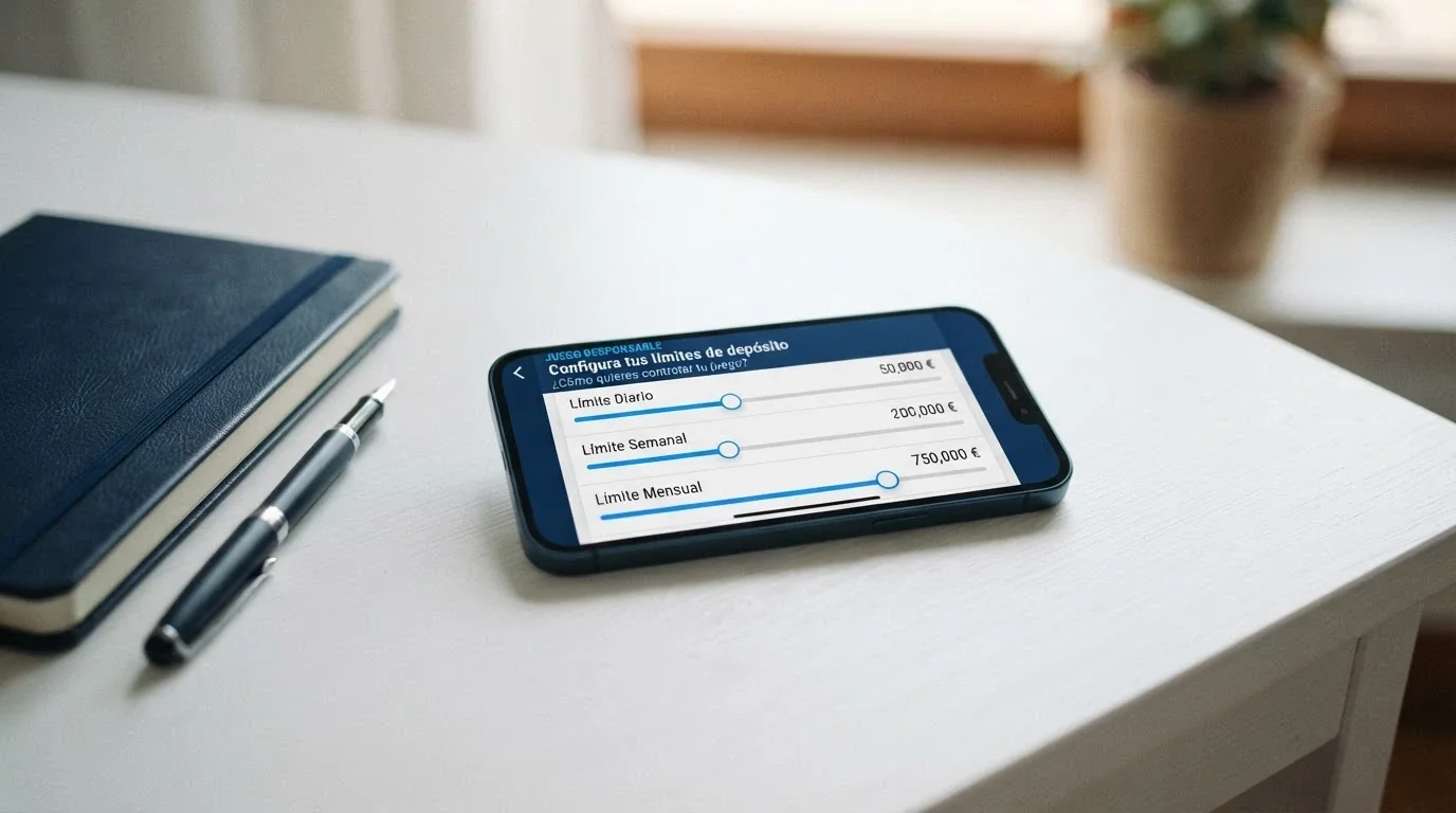 Panel de configuración de límites de depósito en la cuenta de un casino online español, con los controles diarios, semanales y mensuales visibles