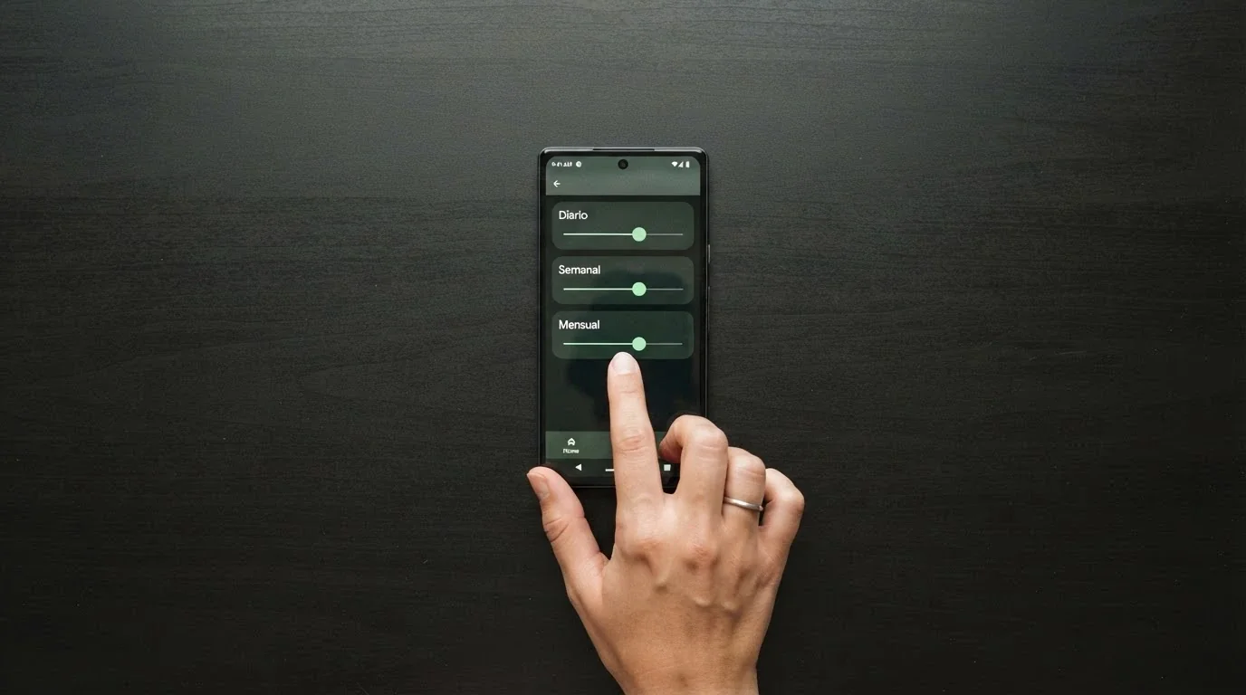 Panel de control de límites de depósito en un casino online español con los controles deslizantes de límite diario, semanal y mensual visibles en pantalla