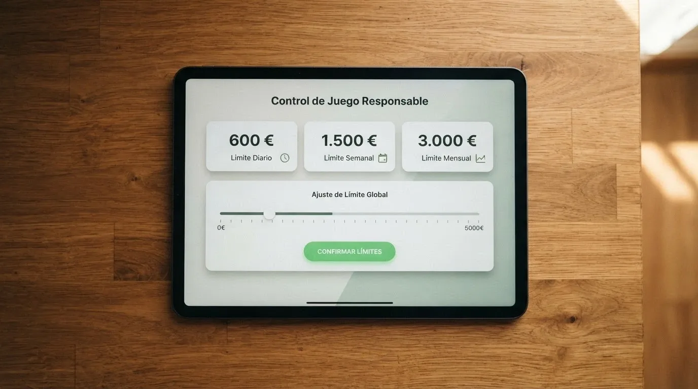 Panel de control de límites de depósito de un casino online español con los topes diario, semanal y mensual visibles