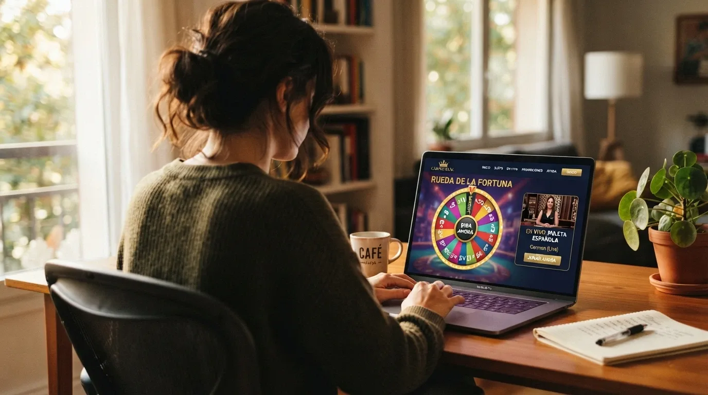 Jugador consultando un casino online con Crazy Time en una pantalla