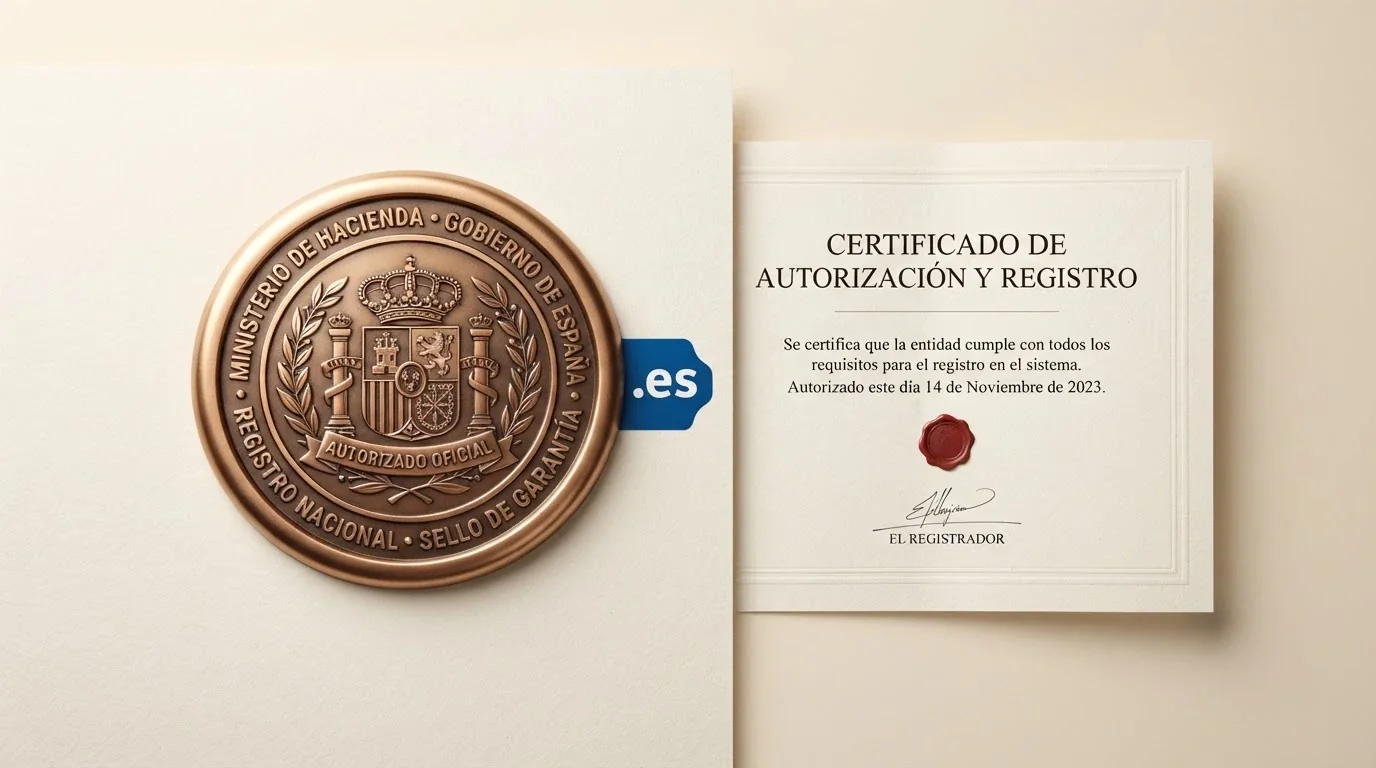 Un sello o certificado con el logo de la DGOJ y el dominio .es junto al texto «operador autorizado»