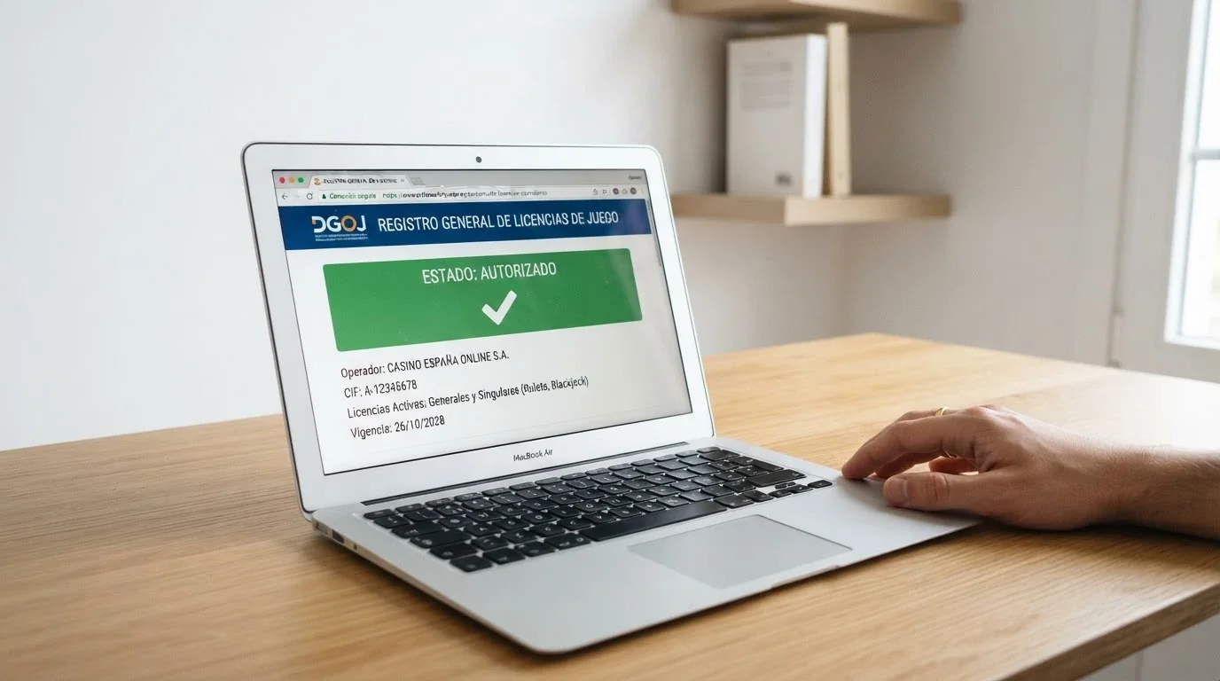 El sello de la DGOJ junto a la url con dominio .es en la barra de direcciones del navegador, con el candado de seguridad visible