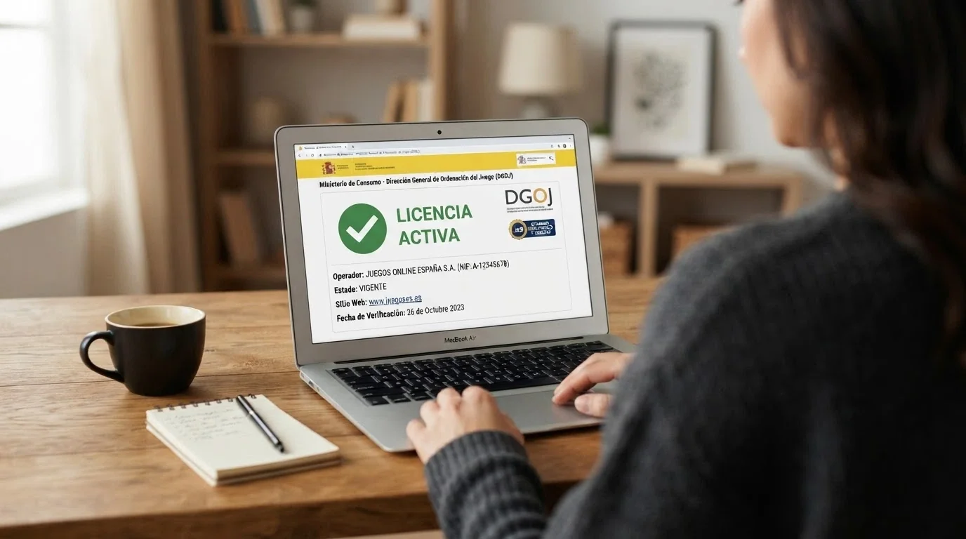 Captura del buscador de operadores de ordenacionjuego.es con un resultado de búsqueda que muestra una licencia activa y el dominio .es
