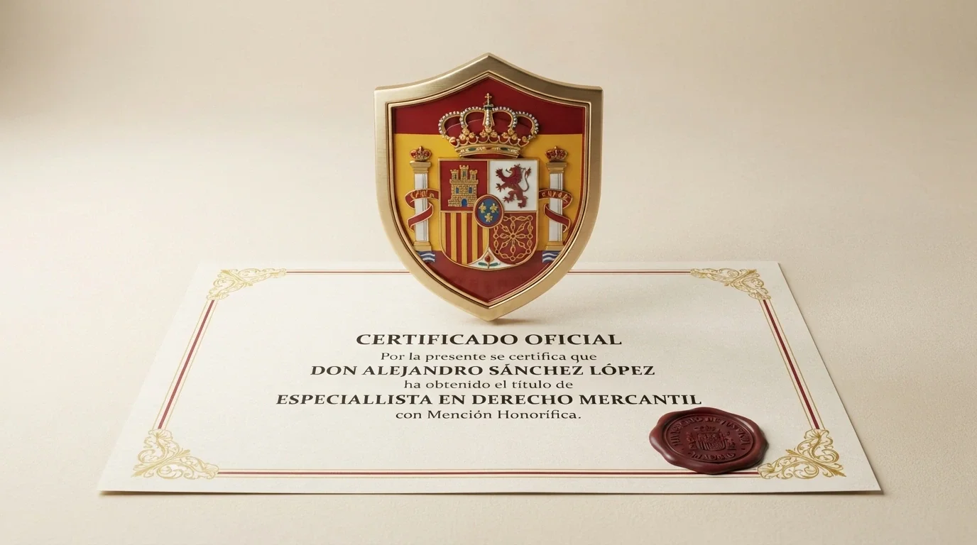 Un escudo con la bandera de España y las siglas DGOJ sobre un certificado oficial