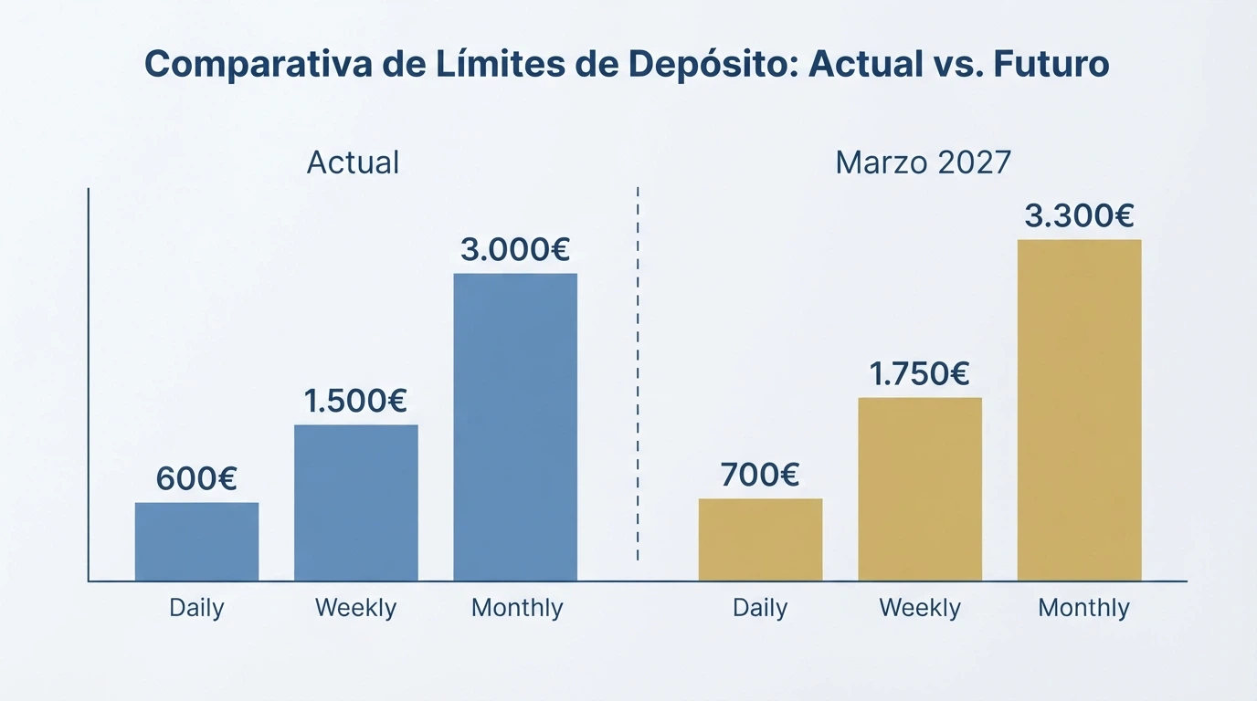 Gráfico de barras comparando los límites actuales por operador (600€ al día) con los nuevos límites conjuntos del RD 520/2026 (700€ al día) y las fechas de entrada en vigor