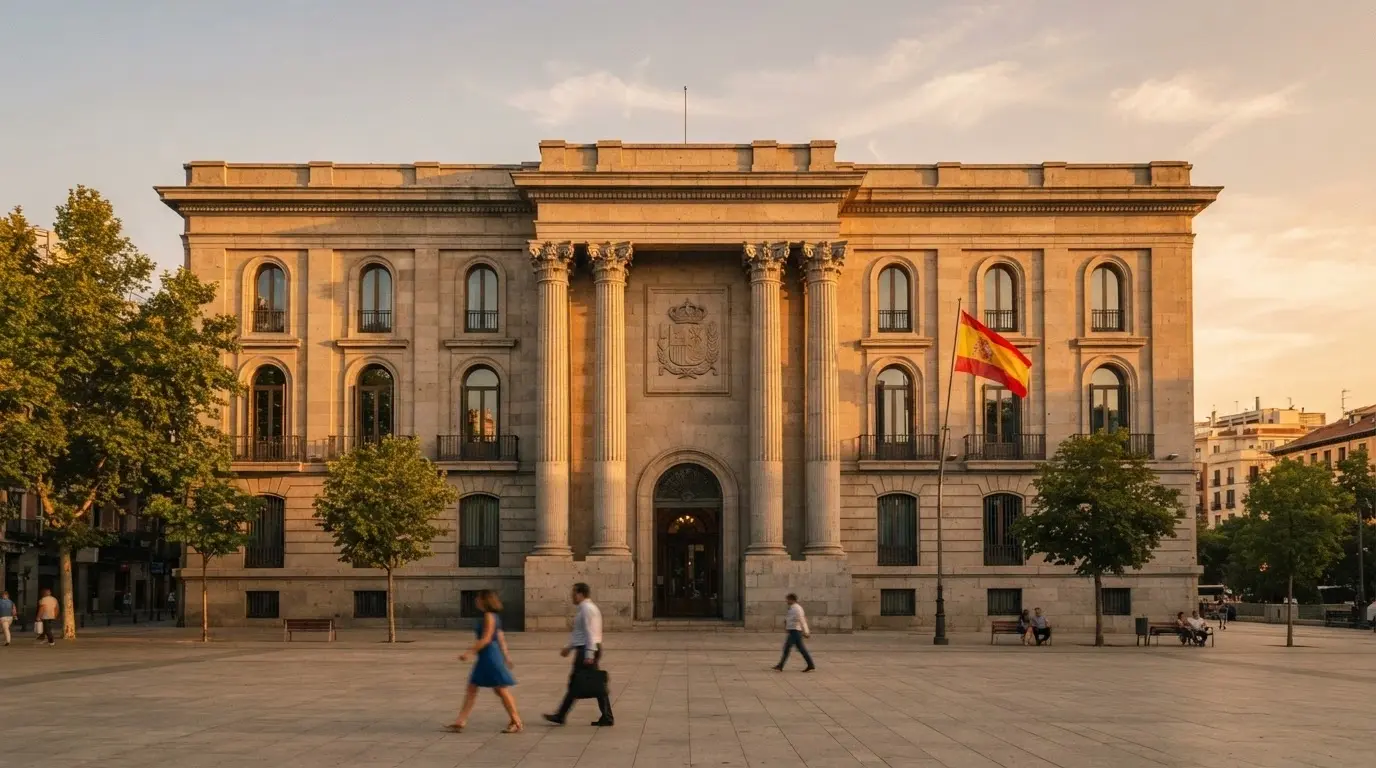 Edificio institucional con la bandera de España y el escudo de la DGOJ