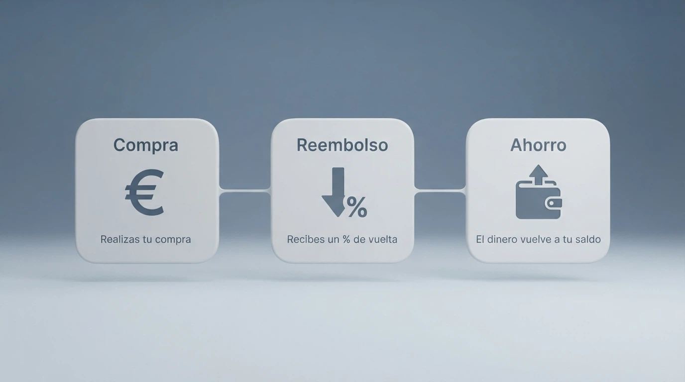 Infografía visual simplificada del flujo del reembolso: depósito, pérdidas netas, cálculo del porcentaje y acreditación en cuenta