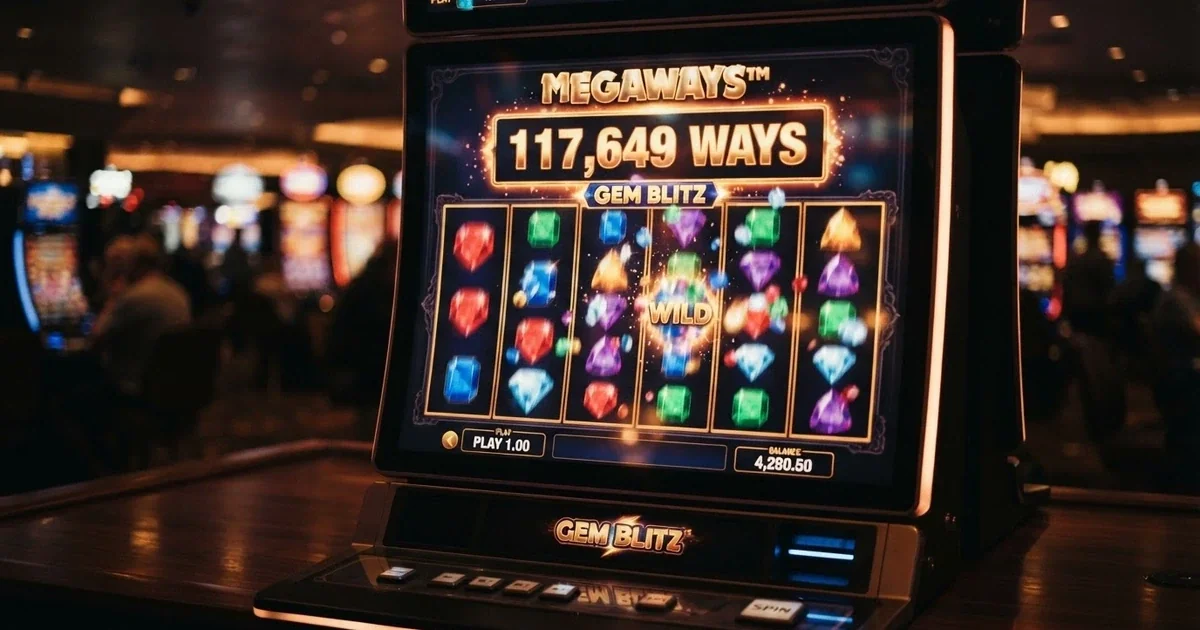 Interfaz de una tragaperra Big Time Gaming con el sistema Megaways en acción, mostrando las seis filas de rodillos y el contador de formas de ganar en pantalla