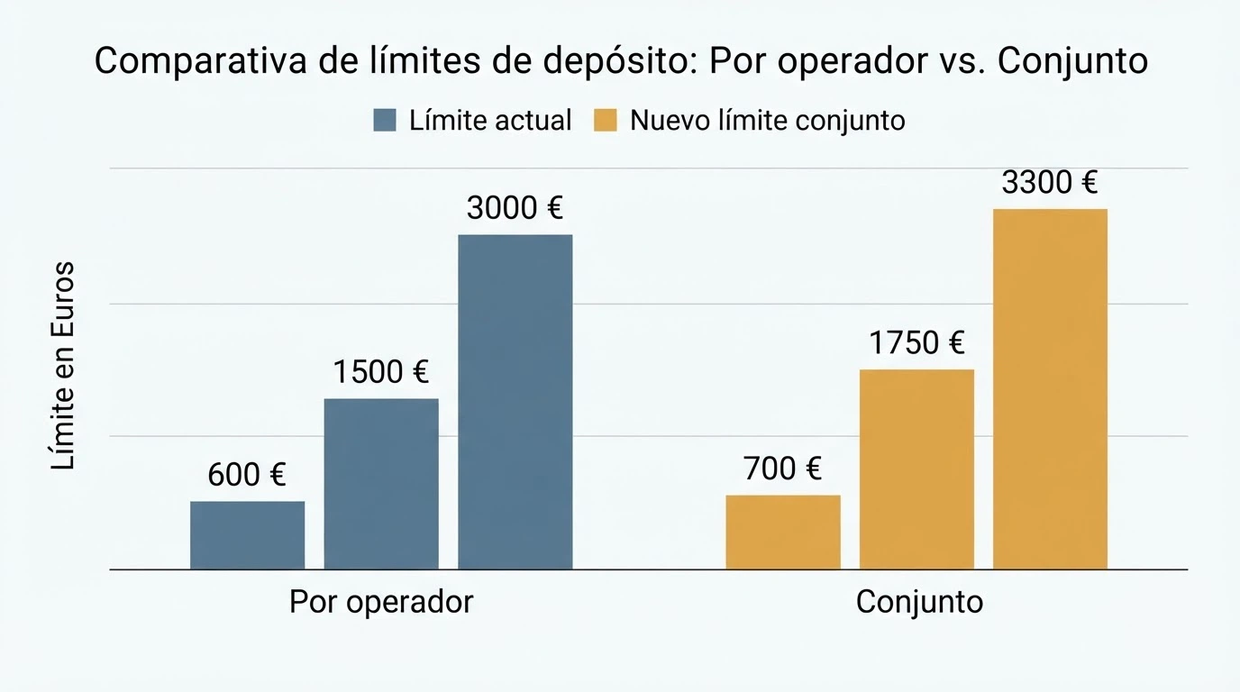 Gráfico comparativo con los límites de depósito actuales por operador frente a los nuevos límites conjuntos
