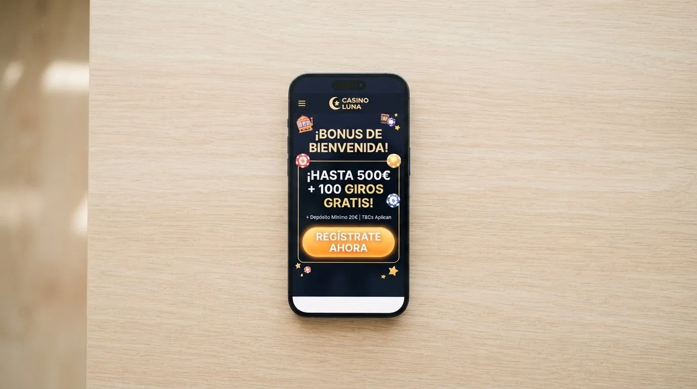 Pantalla de bienvenida de un casino online español con su oferta de bono
