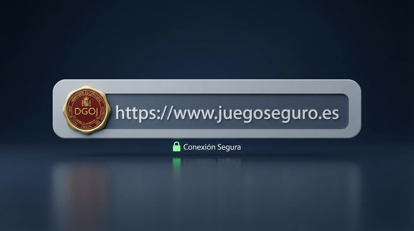 Sello oficial de la Dirección General de Ordenación del Juego junto al dominio .es en la barra de direcciones del navegador