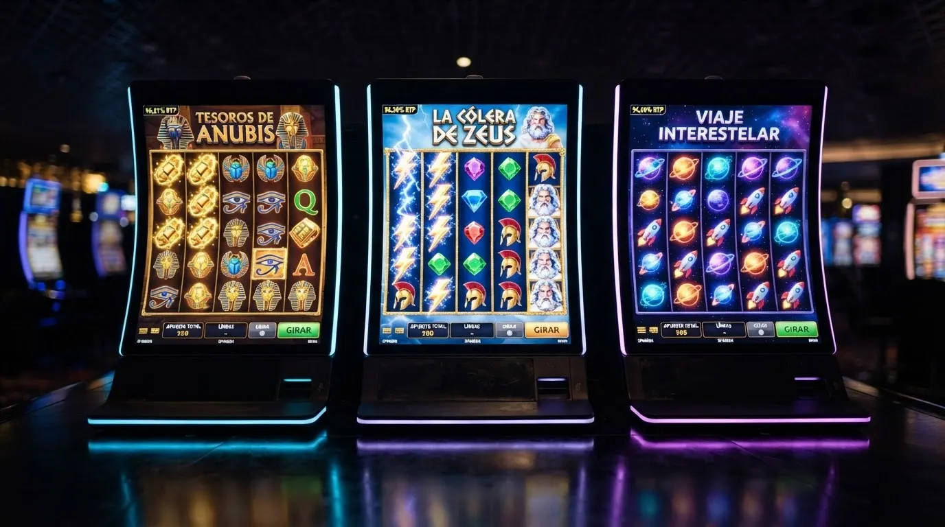 Collage de las tragaperras más mencionadas en bonos de casino: Book of Dead, Gates of Olympus y Starburst en pantalla, con sus porcentajes de RTP visibles