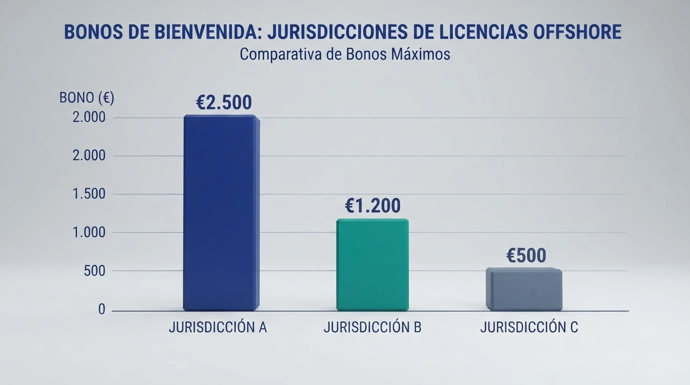 Tabla con filas de operadores y columnas de licencia, bono de bienvenida y bono máximo