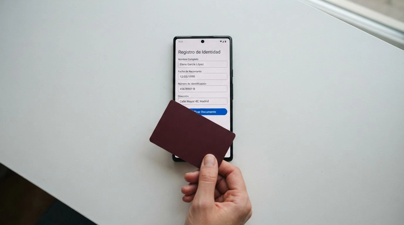 Formulario de registro en un casino online con el campo de verificación de identidad documental